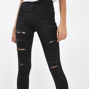 Topshop Petite Moto Super Ripped Black Joni Jeans